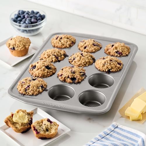 Circulon Nonstick Bakeware 12-Cup Muffin Tin, Gray, Steel - color: Gray