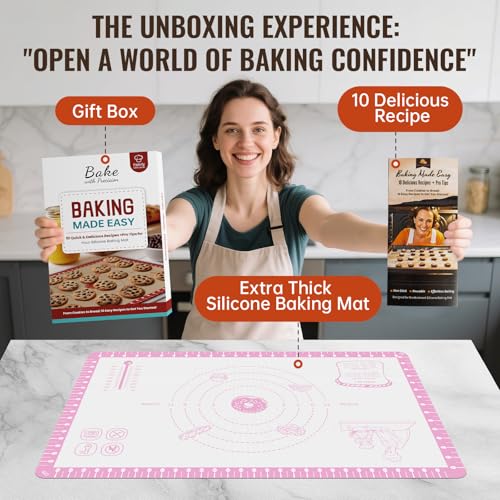 Silicone Baking Mat with 10 Recipes, Non Stick Silicone Mat for Pastry, Cookie, Macaron, Pizza,Bread, Surdough,Fondant, Extra Large and Dishwasher Safe - color: Pink, size: 26"L x 16"W