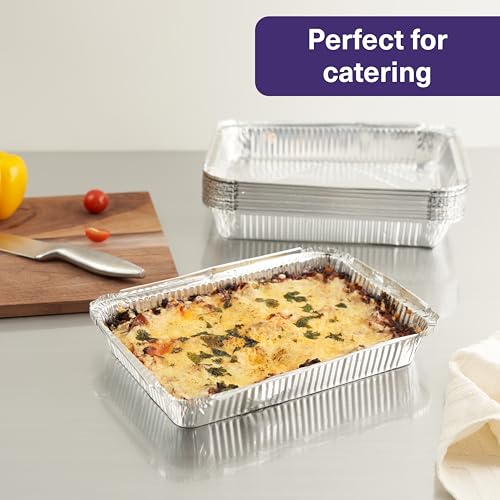 MATANA 25 Pack 8x12 Foil Aluminum Pans Disposable Trays - Ideal for Roasting, Baking, Lasagna, Cakes, Tarts, Bread, Crawfish, Chafer, Party - style: 8x12 (25 Pans)