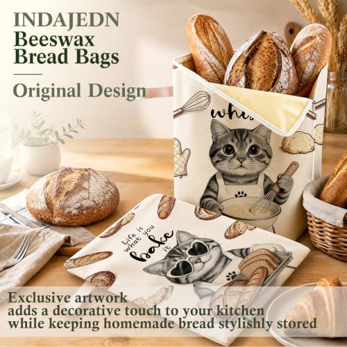 Funny Tabby Cat Baking Gifts Beeswax Bread Bags 2 Pack XL 13x17in - color: Cat Baking 02