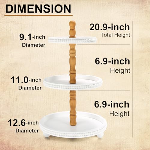 SYNCVIBE Wooden Farmhouse Round White 3 Tiered Decorative Tray Stand - color: white