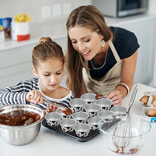 100Pcs Aluminum Cups with Lids,5oz Disposable Ramekin Baking Cups Muffin Liners Mini Pie Pans Foil Cupcake Containers for Christmas Party Wedding Party,Cow Print - color: Cowprint