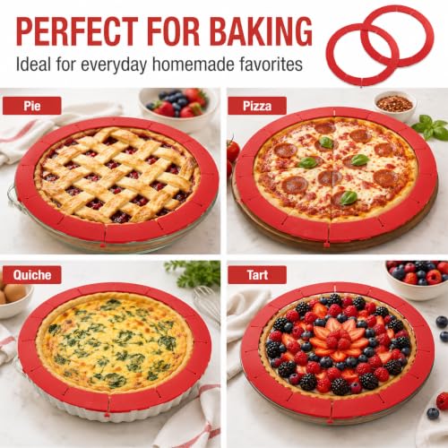 Adjustable Silicone Pie Crust Shield Edge Protector 2 Pcs Red - color: Red