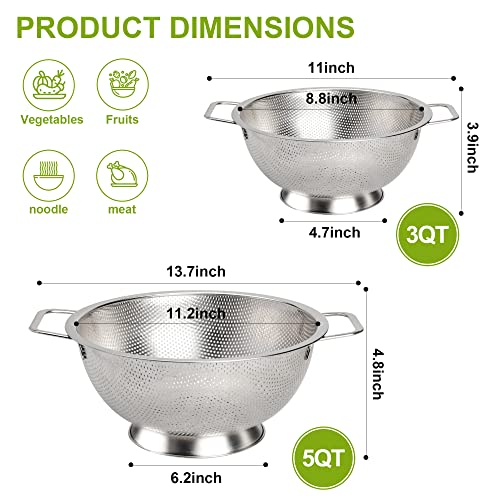 Gulex Colander Stainless Steel 5-Quart, Strainer Kitchen, Dishwasher Safe - size: 5QT