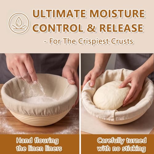 Banneton Bread Proofing Basket Set of 4 (5 inch Round) - style: 4 Round 5-inch & 4 Banneton Liners