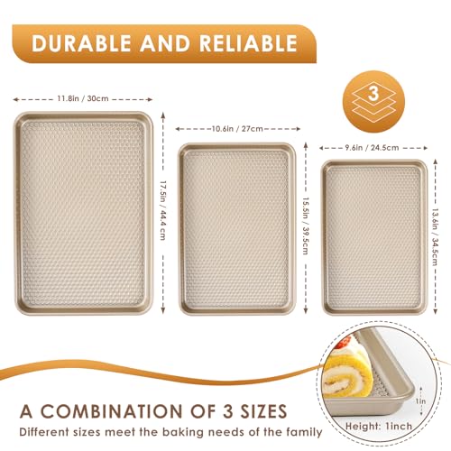 Baking Sheet Pan Set of 3, Nonstick Carbon Steel Cookie Sheets with Texture - color: Textured Champagne Gold