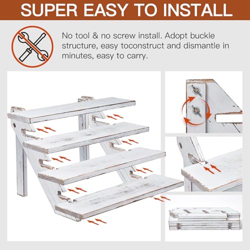 DAOYOUSKY Wooden Rustic Cupcake Stand for 24 Cupcakes, Stepped Wood Display Stand for Weddings, Tiered Party Table Display Riser for Food , Dessert, Cookie, Decor, Craft Show, White - color: White - 1Pcs
