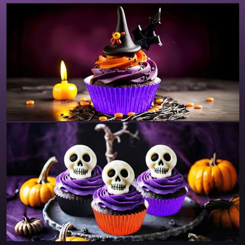 SANNIX 450Pcs Halloween Foil Cupcake Liners Muffin Liners Baking Cups - color: Black Purple Orange