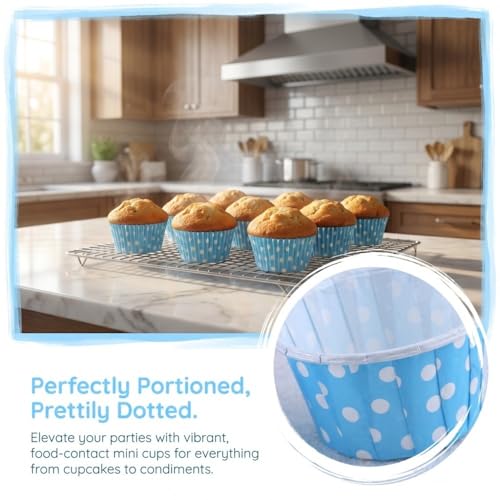 100Pcs Paper Baking Cups, Polka Dot Cupcake Liners, Mini Muffin Wrappers for Party and Wedding, 1.97x1.5x1.18 in(Blue) - color: Blue
