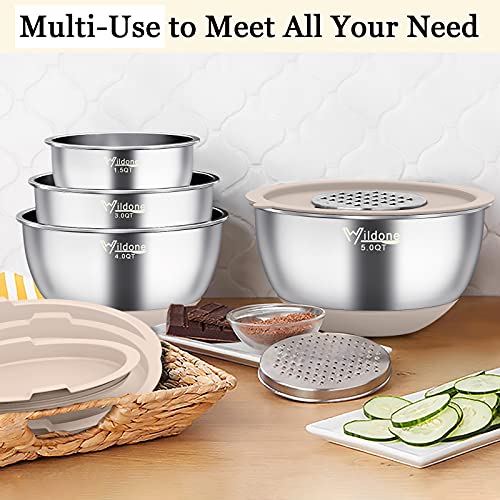 Wildone Mixing Bowls with Airtight Lids, Stainless Steel Mixing Bowls Set - color: Khaki