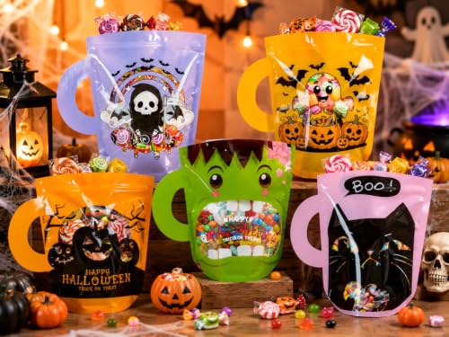50 Pcs Halloween Plastic Treat Bags , Zipper Seal Candy Bags for Kids - color: Color 1(Pack of 50)