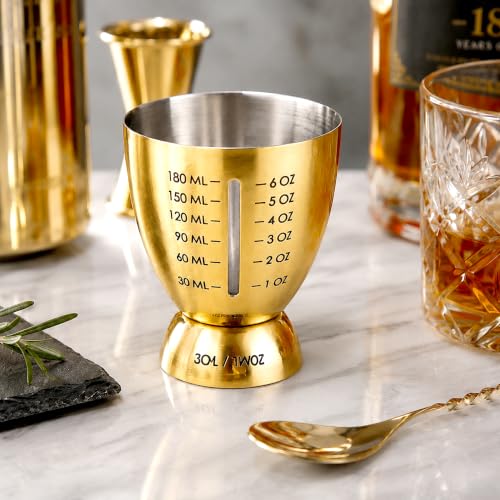 Homestia Cocktail Measuring Jigger with Pour Spout, Measuring Cup, Set of 2 - color: 6oz & 1oz Gold