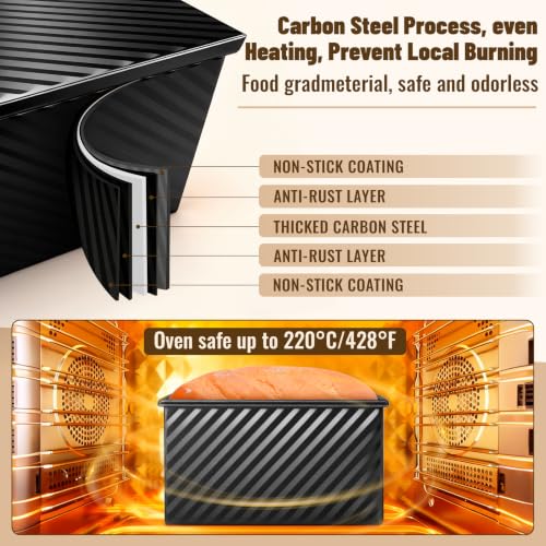 3 Pack Pullman Loaf Pans, Bread Pans with Lids, Black - color: Black