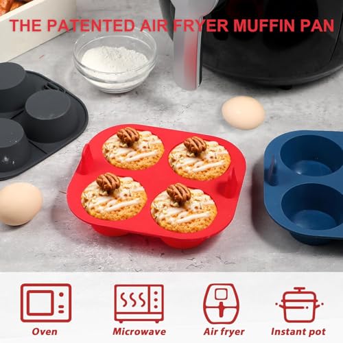 Webake 3PCS Silicone Air Fryer Muffin Pan for Baking 4 Cavity Air Fryer Egg Bites Silicone Mold, Nonstick BPA Free Muffin Tins - size: Muffin