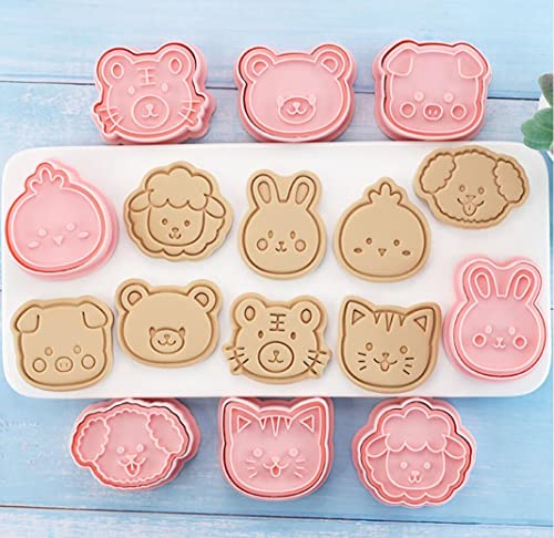 8 Pieces Cute Animals Cookie Cutters Animal Plastic Cookie Stamps Rabbit Cookie Mould Press Bear Cookie Mould Set Baking Kitchen Tools (Animals A) - color: Animals A