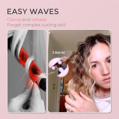 Curling Iron Hair Crimper Waver, TYMO ROVY Beach Waves Hair Curler - color: Pink, size: 1 inch