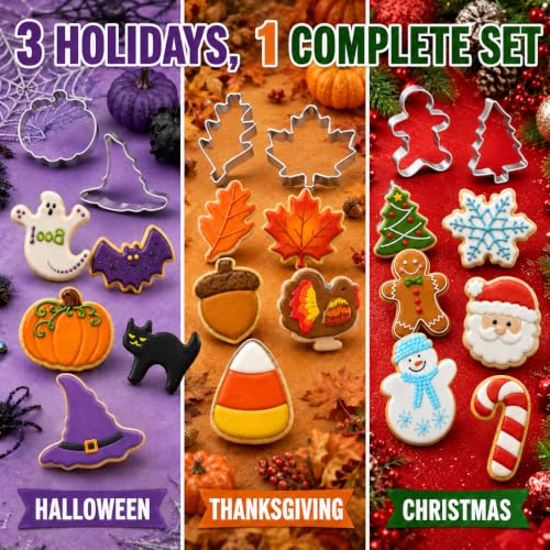 16 PCS Holiday Cookie Cutters,Stainless Steel Molds Cookie Cutters