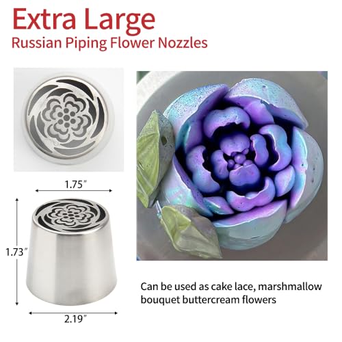 13 PCS Russian Piping Tips Set,Stainless Steel Icing Nozzles for Cake Decorating, Cream Flower Bouquet DIY Cookies, Desserts Baking Tools 1 XXL,1 Medium Leaf, 10 Piping Bags, 1 Brush - color: No.44 (XXL)