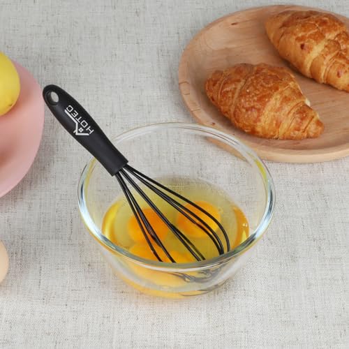 HOTEC 4Pcs Silicone Whisk Set, Wire Balloon Whisks for Cooking Egg Beater - color: Black