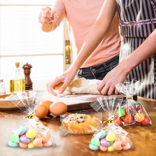 200Pcs Cookie Bags 4x4 Inches Self Sealing Cellophane Bags Self Adhesive Resealable Clear Large Cookie Bags with Twist Ties for Cookies Party Favors Bag - size: 4x4 Inches