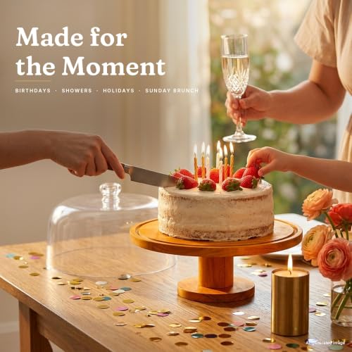 Royalty Art Acacia Wood Cake Stand with Lid, 12 In 3-in-1 Acrylic Dome