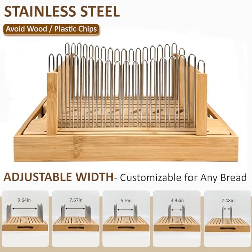 Bamboo bread slicer with stainless steel slide rails（13.9"L x 11.2"W） - size: X-Large