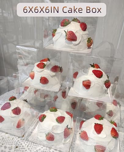 20pcs 6X6X6 Inch Clear Cake Box with Handles, 6in Transparent Bakery Boxes - color: clear-6×6×6in-20p