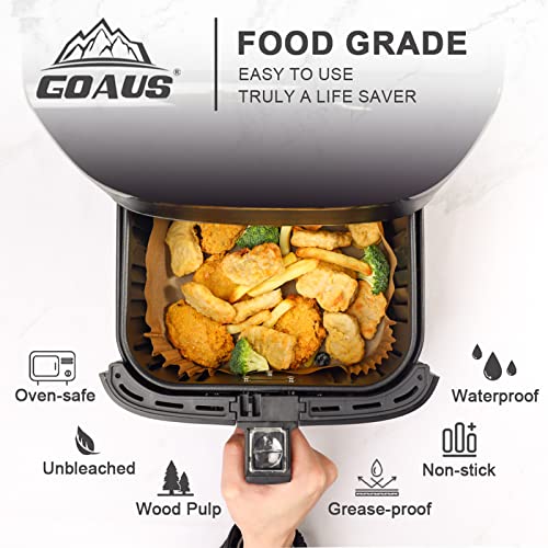 GOAUS Air Fryer 100pcs Square Paper Liners Disposable for 2 to 5 Qt Basket, 6.3 inch Unbleached Non-stick Oil-proof Parchment Paper - size: 6.3''Square 100 Pcs