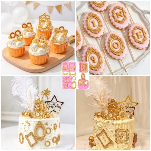 Photo Frame Fondant Molds, Picture Frames Silicone Mold Vintage Frame Chocolate Molds for Cake Pop Puck Decorating Cupcake Topper Candy Polymer Clay - style: Frame Molds