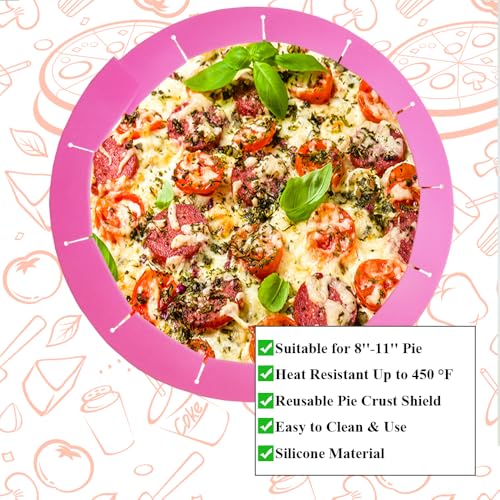 Adjustable Pie Crust Shield, Silicone Pie Crust Protector for Baking, Pie Ring Pie Crust Cover Tools, Fits 8-11.4 Inch Pies Pizza (Pink) - color: Pink