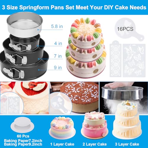 Cake Decorating Kit, 748 Pcs Cake Decorating Supplies with 3 Springform Pans Cake Carrier Turntable Cupcake Liners Cake Topper Piping Bags Tips for Beginner Professional Easter mom Gifts
