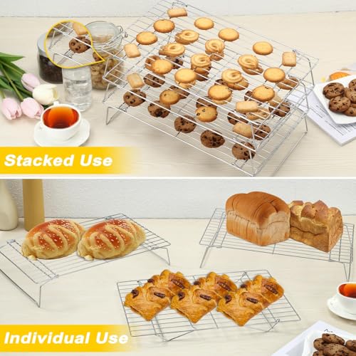 Hunnycook Cooling Racks - 10 * 16 Inch 3PCS Stackable Tall Baking Racks, Stainless Steel Wire Rack for Baking Sheet, Cooling Racks for Cooking and Baking, Oven and Dishwasher Safe - size: 10" x 16" Silver Tall Baking Rack