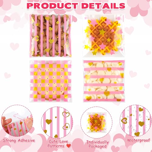 200PCS Valentines Self-Sealing Cookie Bags: 4×4 Inch Clear Cellophane Treat Bags for Cookies, Candy & Goodies, 2.8 Mil Thick Valentine's Day Goodie Bag for Party Favors, Classroom Exchanges & Gifts - color: Valentines -200PCS