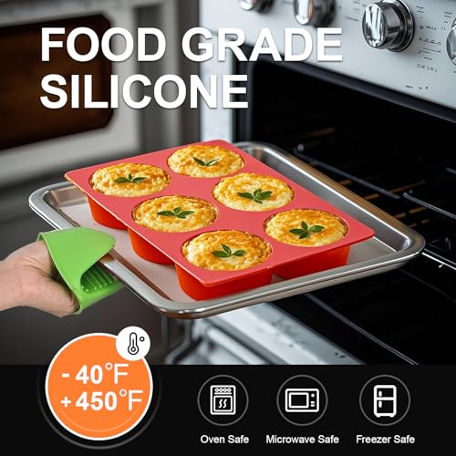 Silicone Egg Bite Molds, 2 Pack Frittata Pan, Deep 3 Inch Dash Cups, Sous Vide Round Rolls Molds for Breakfast Sandwiches, Omelets, Dinner Rolls, Baking - Red - color: Red, size: Round-2pcs