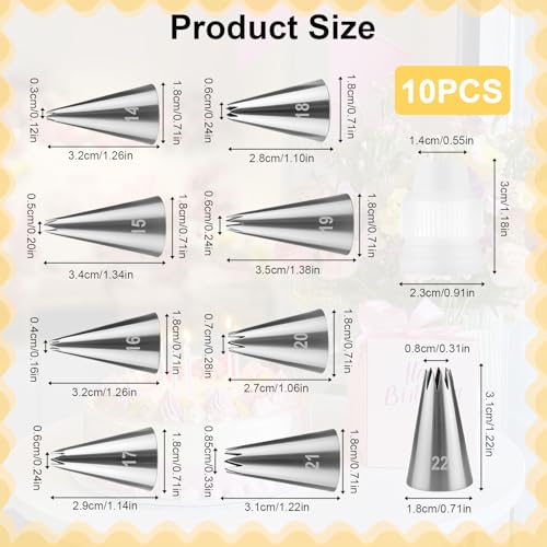 10 Pcs Open Star Piping Tips, French Tube Frosting Nozzle Kit with Coupler - color: Star