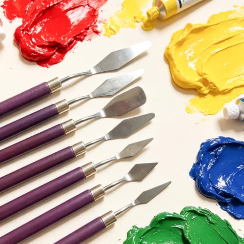 Painting Palette Knife Set - 7pcs Stainless Steel Palette Knife, 6pcs Plastic Drawing Scrapers Oil Painting Accessories for Oil Acrylic-Painting Cake Decorating Canvas