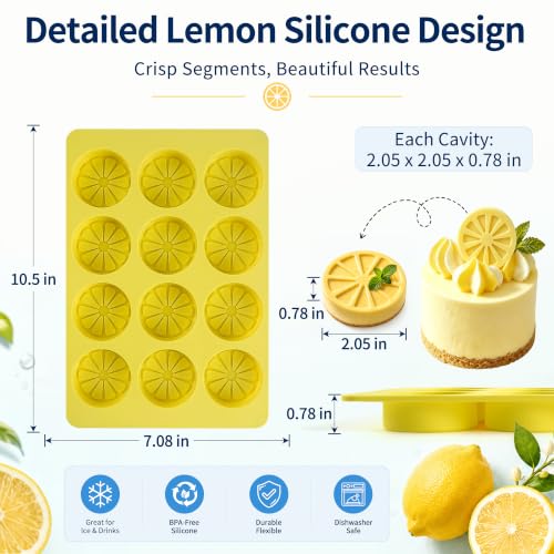 2Pcs Lemon Silicone Mold for Ice Cube, 12-Cavity 3D Lemon Shape Fruit Silicone Mold for Chocolate, Ice, Candy, Mousse Cake - color: 12-cavity small lemon shaped mold