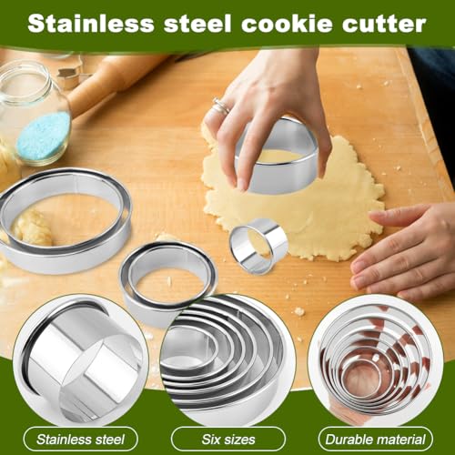 6PCS Round Cookie Cutter Stainless Steel Biscuit Cutters For Baking