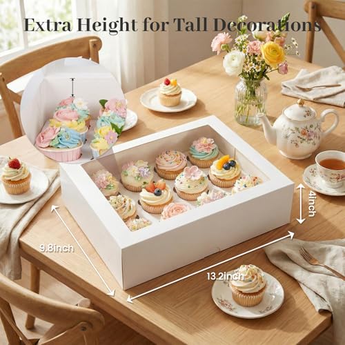 VGOODALL 12 Count Cupcake Container, 2PCS Cupcake Containers with Window - color: White