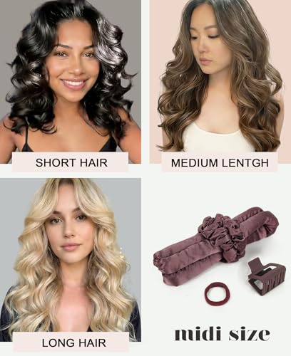 Midi Satin Heatless Curls Overnight Curling Rod Set - color: MIDI Mulberry