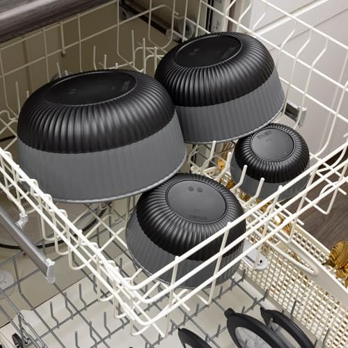 Dora Plastic Mixing Bowls with Lids, 8-Piece Airtight Leak-Proof Nesting BPA-Free Prep Bowl Set for Kitchen & Food Storage, Large 4200ml Capacity, Microwave & Dishwasher Safe(Black) - color: Black