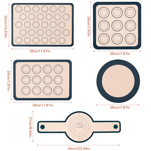 Silicone Baking Mat,Bread Baking Mats All-in-One Silicone Baking Mat Set - Kneading Mat,Non-Stick Pizza Bakeware Mat for Making Cookie,Bread,Bun,Pastry