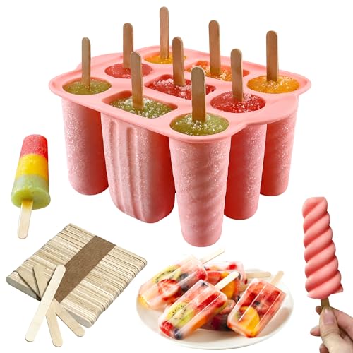 Popsicles Molds, 9 Cavity Silicone Popsicle Molds Easy-Release BPA-free - color: Pink