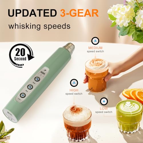 YUSWKO Handheld Milk Frother Wand for Coffee, Rechargeable Electric Whisk