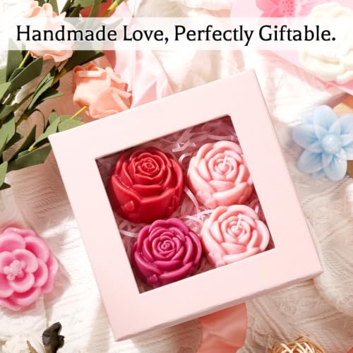SJ Rose Silicone Mold Set, 2-Pack 6-Cavity Soap & Chocolate Molds - color: Sweet Pink+Rose Red / Rose Flower
