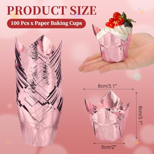 uxcell 100 Pcs Tulip Cupcake Liners, Muffins Liners Aluminum Foil Cupcake Wrappers Baking Cups Muffins Liners for Wedding Birthday Party Supplies, Rose Gold - color: Rose Gold