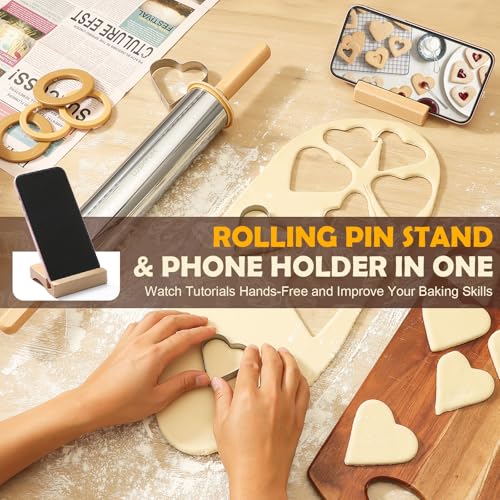LUSHYUM 304 Stainless Steel Adjustable Rolling Pin with Thickness Rings