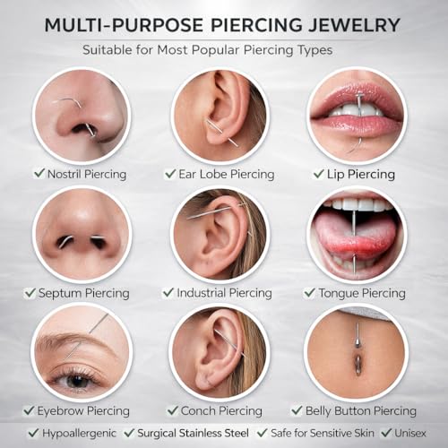 17PCS Piercing Insertion Tool, Stainless Steel Body Jewelry - color: Tweezers+ Piercing Tapers