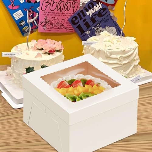 20Pack 12x12x6 Cake Boxes with Window, Sturdy White Cake Boxes for Transporting & Gifting, Easy to Assemble, Perfect for Desserts, and Crocheted Items, Fathers day - size: 12x12x6