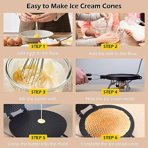 Dyna-Living 8.6 inches Waffle Cone Maker Ice Cream Cone Maker & 6.7'' Waffle Maker Non-stick Egg Roll Maker Waffle Bowl Maker